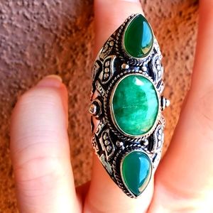 New Emerald & Green Onyx 925 Silver Statement Ring.